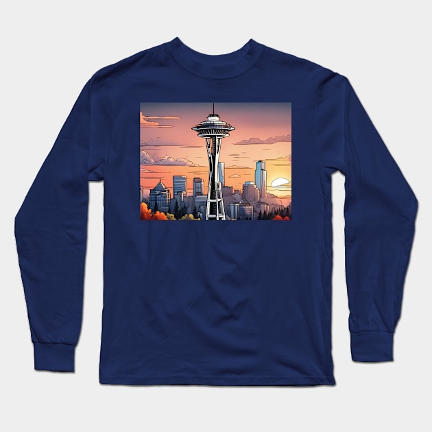 Washington space needle Long Sleeve T-Shirt by LM Designs by DS